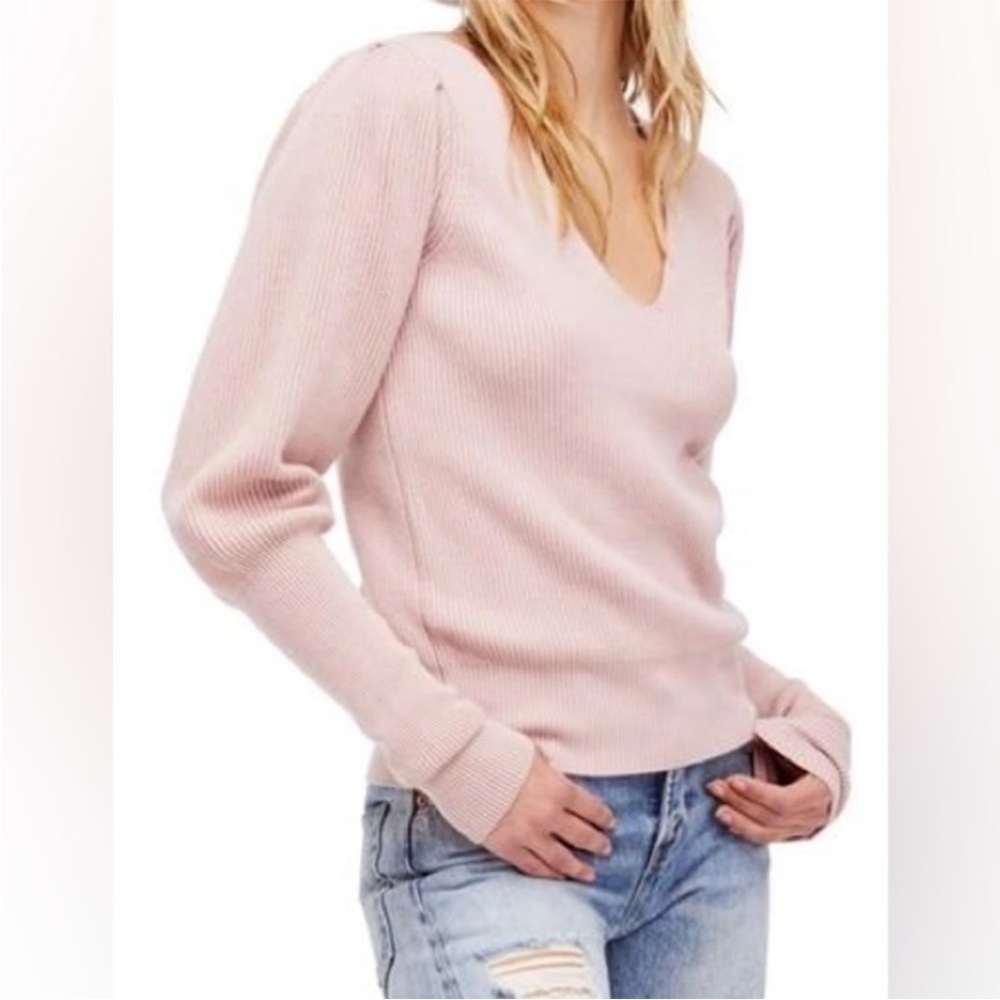 Free People Gingersnap Tunic Sweater Knit Long Sleeve V-Neck Dusty Pink Rose - Picture 2 of 9